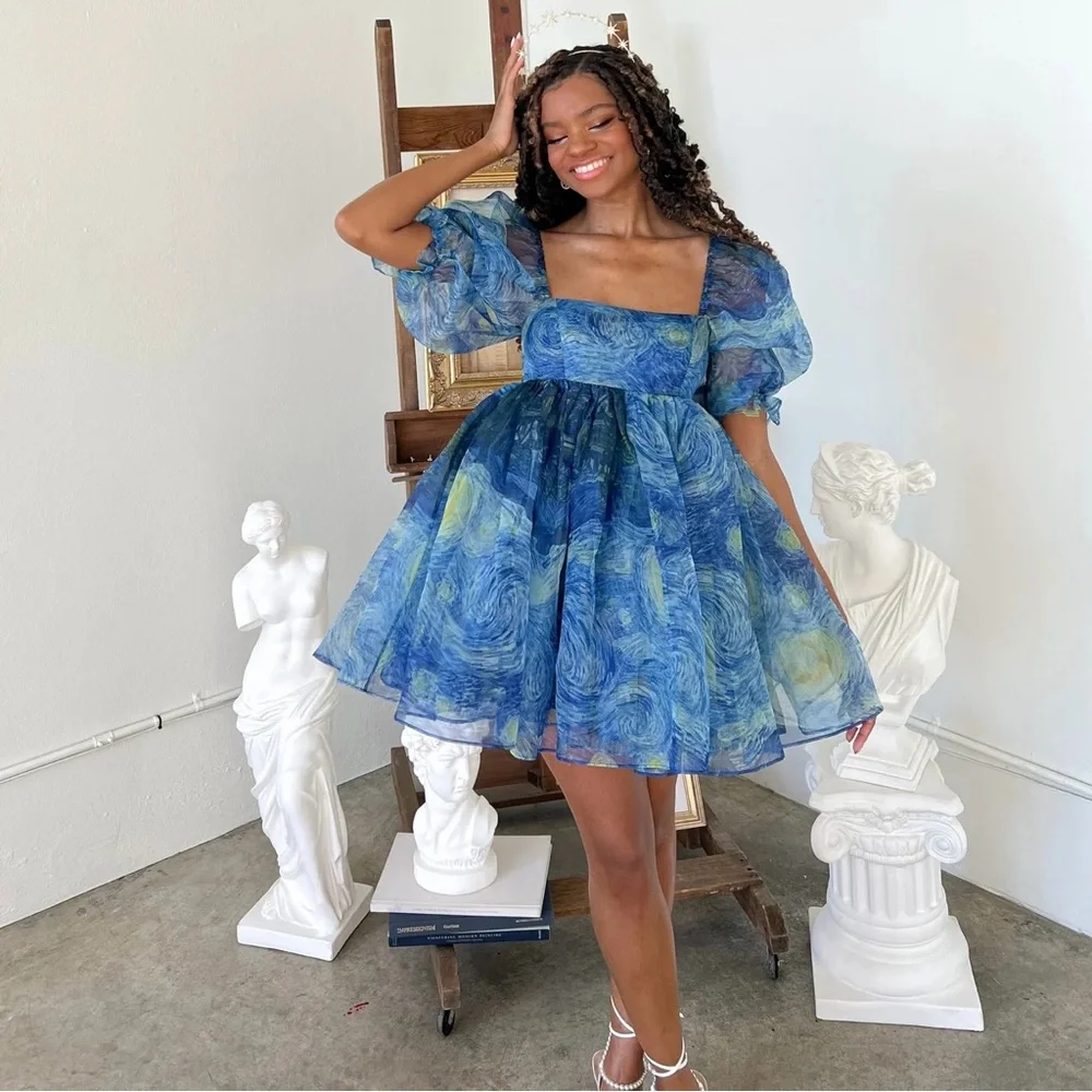 Selkie The Starry Night Silk Puff Dress Small NWT - Picture 10 of 16